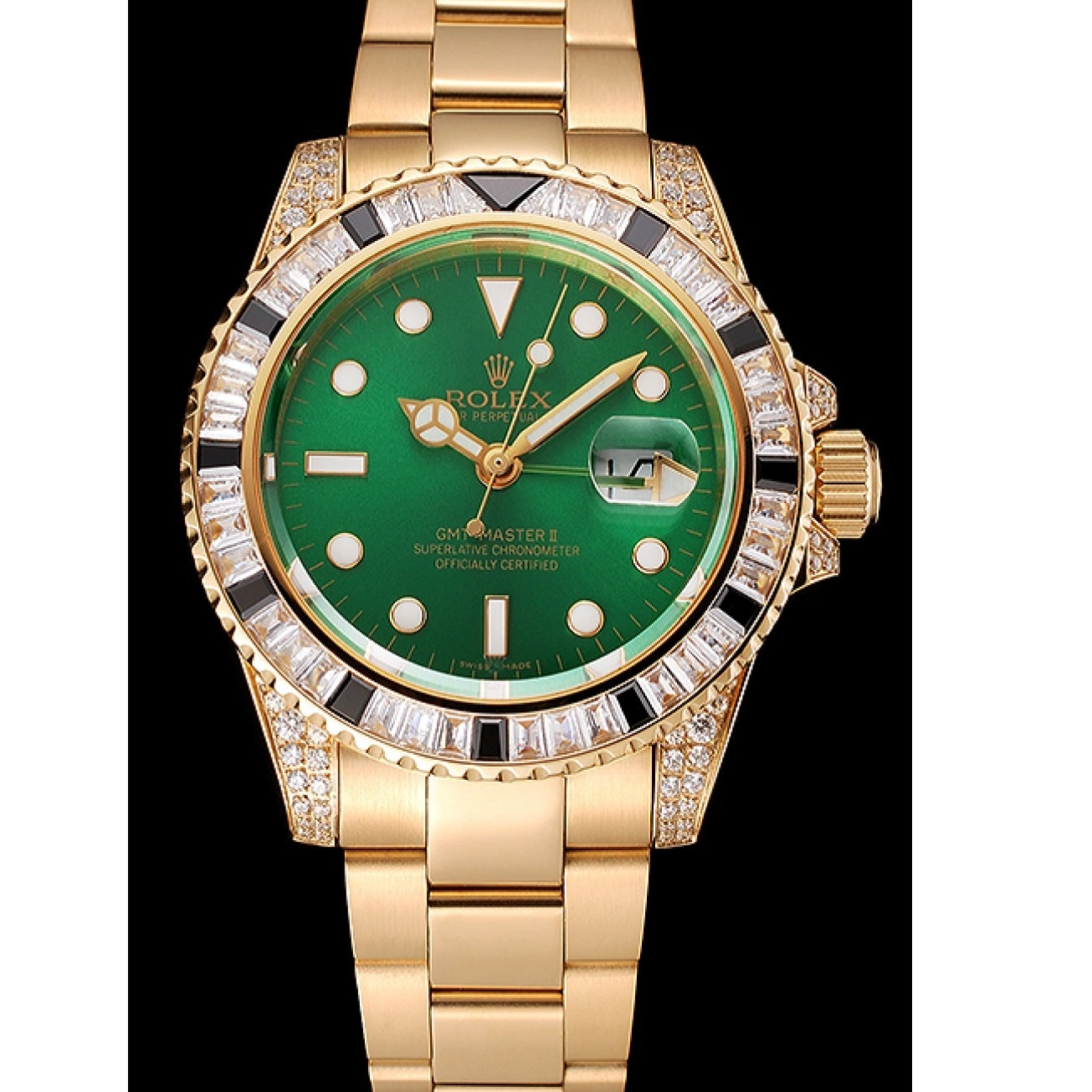 Aaa replica watch Case Set Master Bracelet And II GMT Bezel Stone Dial Gold Swiss 1453748 Rolex Green 0722